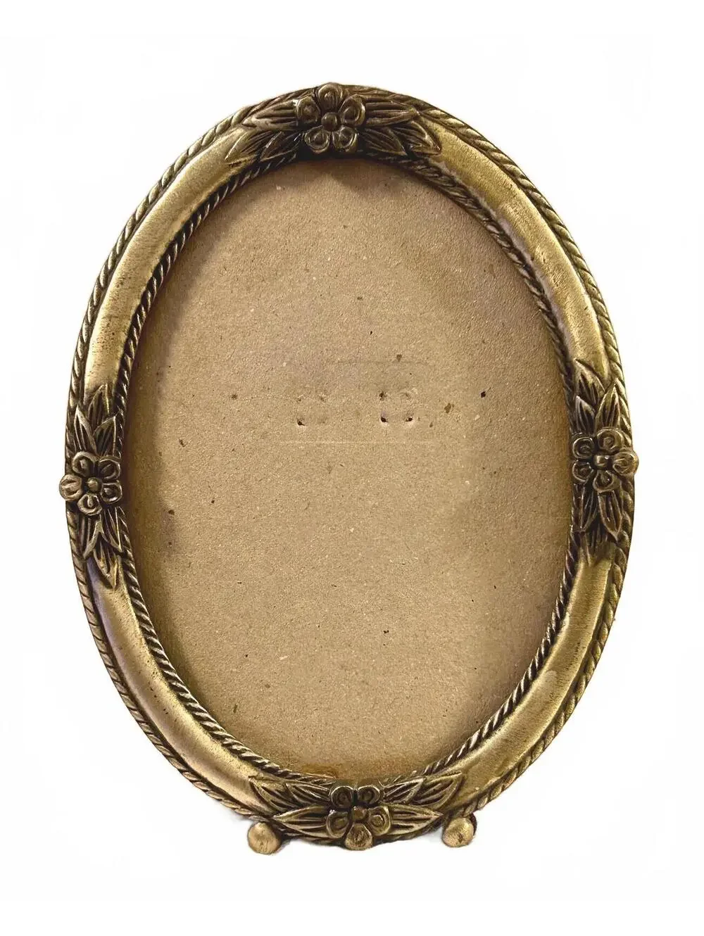 Vintage Pewter Silver Oval Portrait Picture Frame Floral Details